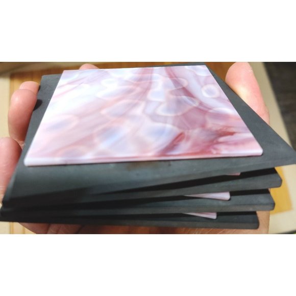 Hand Made Art Glass Coasters Set of 4 Alicia Kelemen Kuatro USA Pink Geometric - Picture 3 of 10
